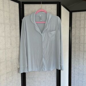 Skims Light Blue Long Sleeve Button Up Pajamas Set